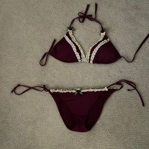 Everything But Water Plum and Cream Lace Bikini - Lg